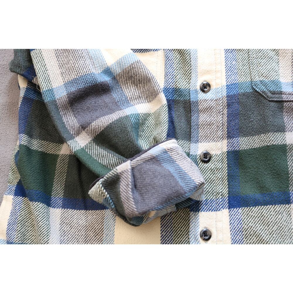 ORVIS Mens Medium Blue Green Plaid Flannel Shirt Long Sleeve Button Down Flap - Picture 8 of 16